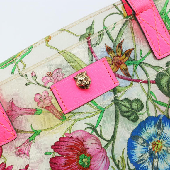 GUCCI Flora Pattern Hand Bag Vinyl Clear Pink 548713 Auth mr2229