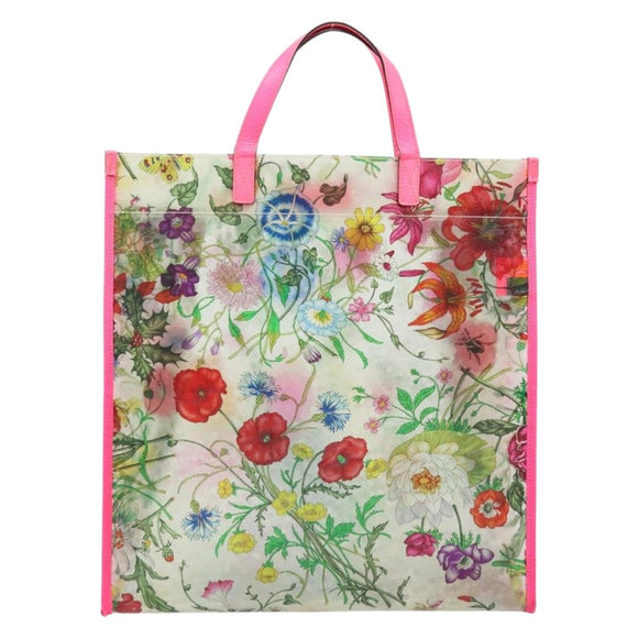 GUCCI Flora Pattern Hand Bag Vinyl Clear Pink 548713 Auth mr2229