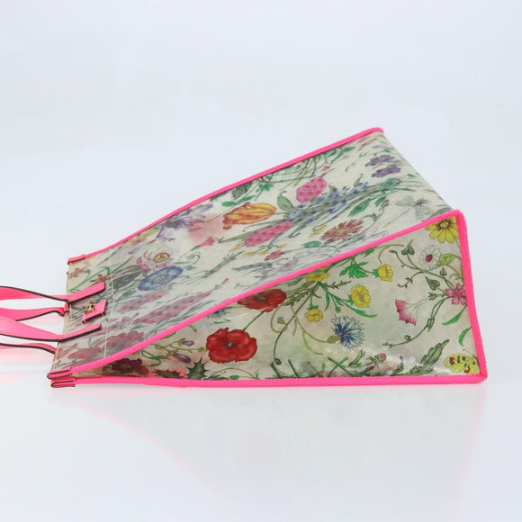 GUCCI Flora Pattern Hand Bag Vinyl Clear Pink 548713 Auth mr2229