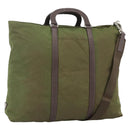 PRADA Hand Bag Nylon 2way Khaki Silver Auth mr2230-1