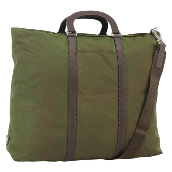 PRADA Hand Bag Nylon 2way Khaki Silver Auth mr2230
