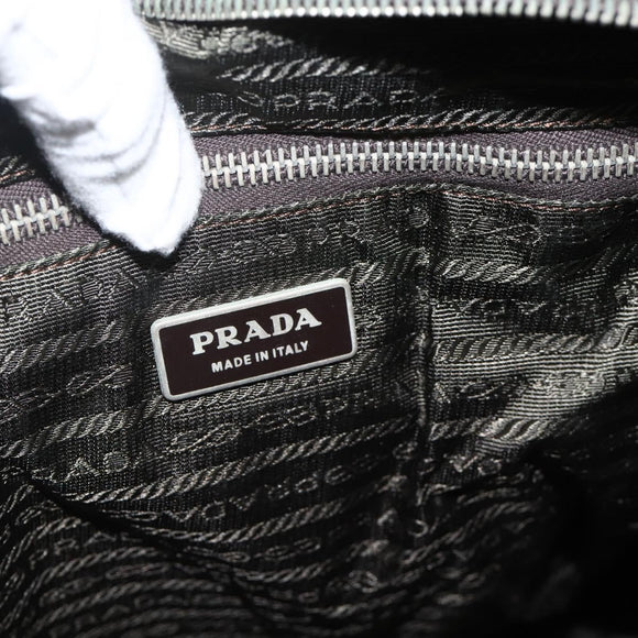 PRADA Hand Bag Nylon 2way Khaki Silver Auth mr2230