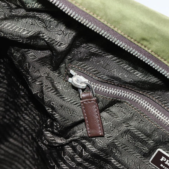 PRADA Hand Bag Nylon 2way Khaki Silver Auth mr2230