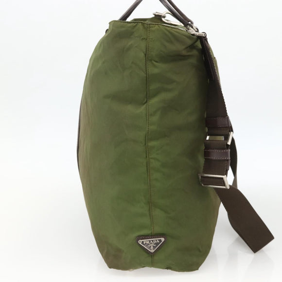 PRADA Hand Bag Nylon 2way Khaki Silver Auth mr2230