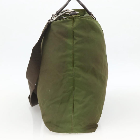 PRADA Hand Bag Nylon 2way Khaki Silver Auth mr2230