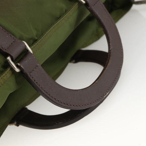 PRADA Hand Bag Nylon 2way Khaki Silver Auth mr2230