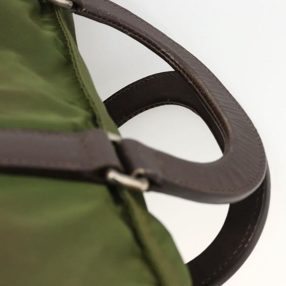 PRADA Hand Bag Nylon 2way Khaki Silver Auth mr2230