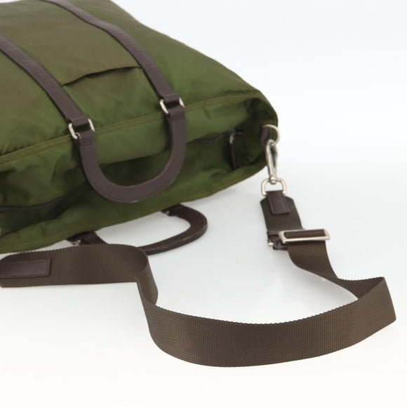 PRADA Hand Bag Nylon 2way Khaki Silver Auth mr2230