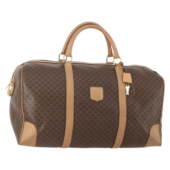 CELINE Macadam Canvas Boston Bag PVC Leather Brown Gold Auth mr2233