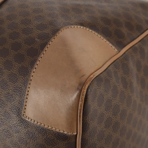 CELINE Macadam Canvas Boston Bag PVC Leather Brown Gold Auth mr2233