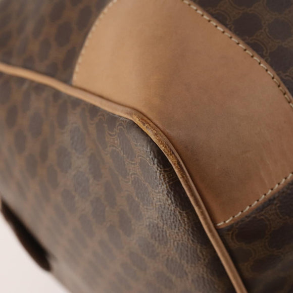 CELINE Macadam Canvas Boston Bag PVC Leather Brown Gold Auth mr2233