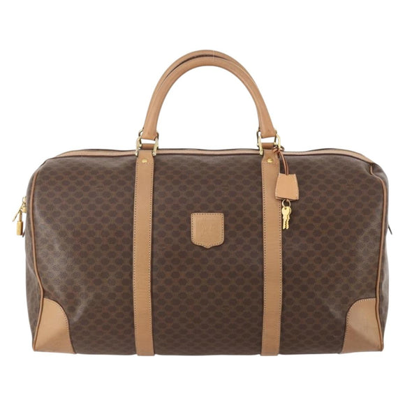 CELINE Macadam Canvas Boston Bag PVC Leather Brown Gold Auth mr2233
