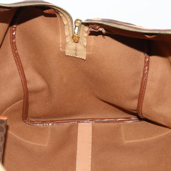 CELINE Macadam Canvas Boston Bag PVC Leather Brown Gold Auth mr2233