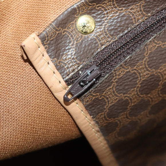 CELINE Macadam Canvas Boston Bag PVC Leather Brown Gold Auth mr2233