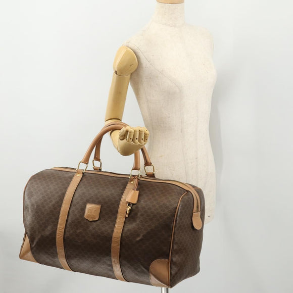 CELINE Macadam Canvas Boston Bag PVC Leather Brown Gold Auth mr2233
