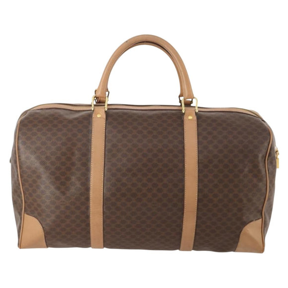 CELINE Macadam Canvas Boston Bag PVC Leather Brown Gold Auth mr2233