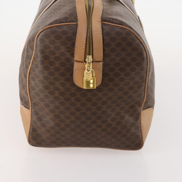 CELINE Macadam Canvas Boston Bag PVC Leather Brown Gold Auth mr2233