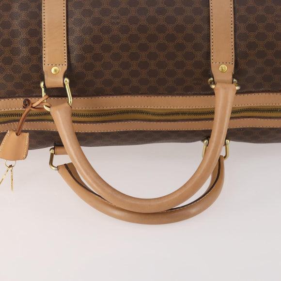 CELINE Macadam Canvas Boston Bag PVC Leather Brown Gold Auth mr2233