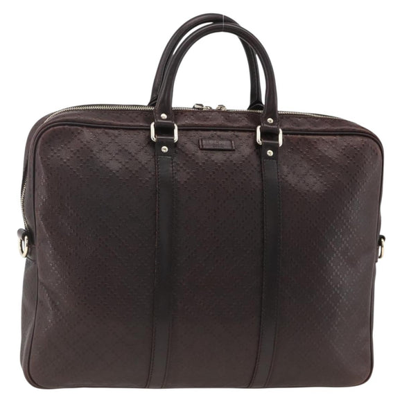 GUCCI Diamante Business Bag Leather Brown Silver 201480 Auth mr2237