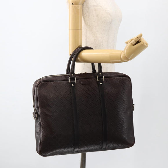 GUCCI Diamante Business Bag Leather Brown Silver 201480 Auth mr2237