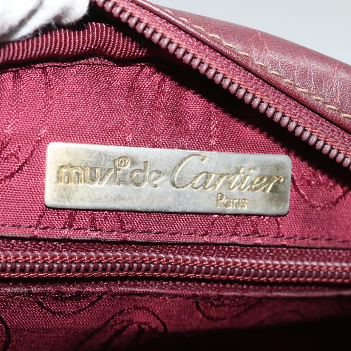 CARTIER Shoulder Bag Leather Bordeaux Auth mr224