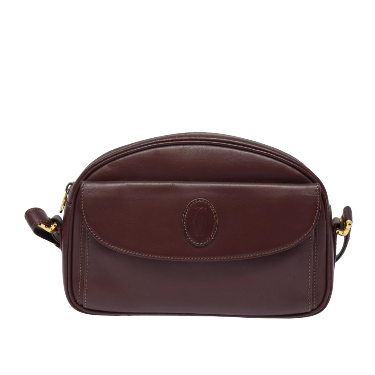 CARTIER Shoulder Bag Leather Bordeaux Auth mr224