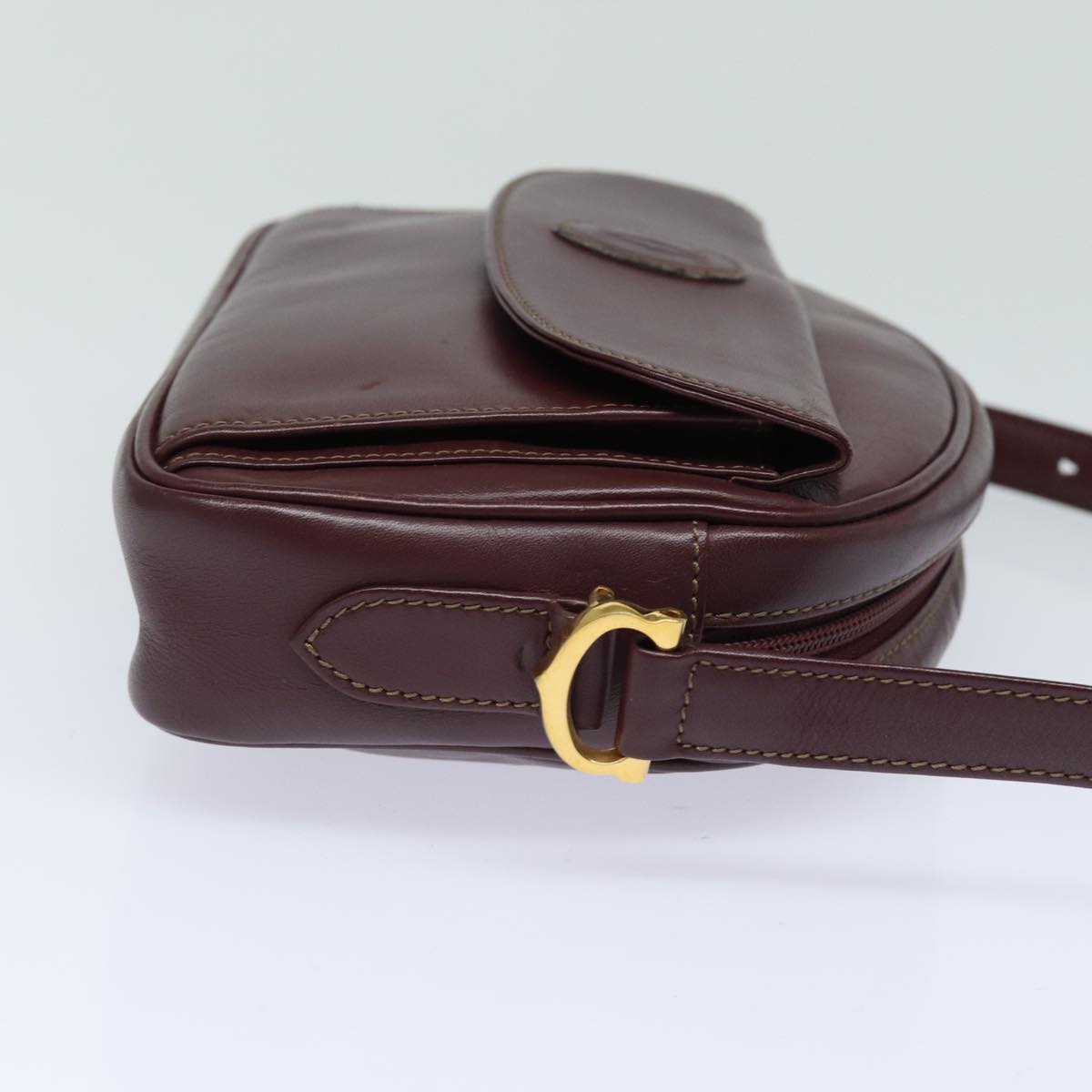 CARTIER Shoulder Bag Leather Bordeaux Auth mr224