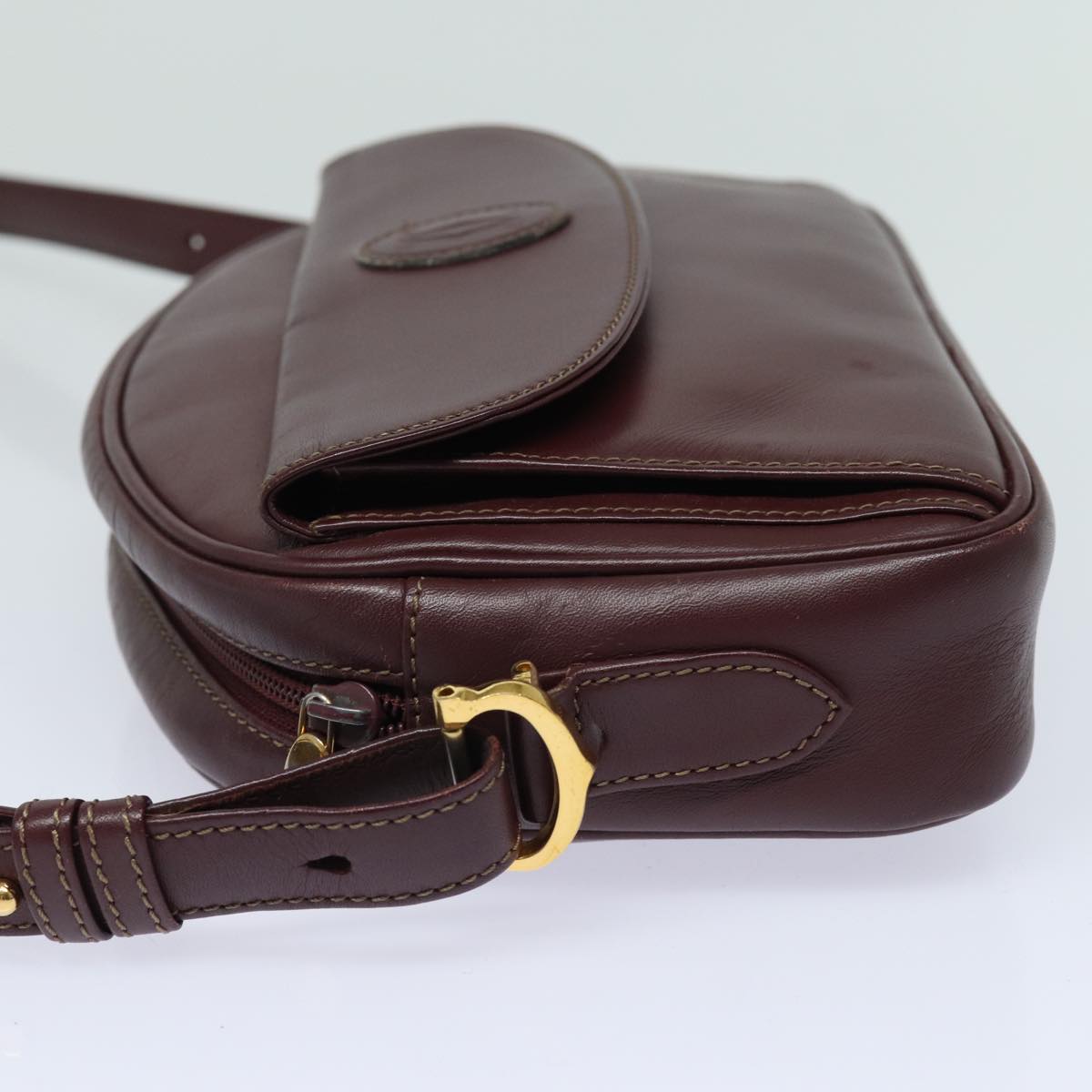 CARTIER Shoulder Bag Leather Bordeaux Auth mr224