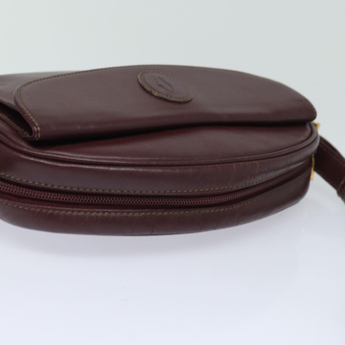 CARTIER Shoulder Bag Leather Bordeaux Auth mr224