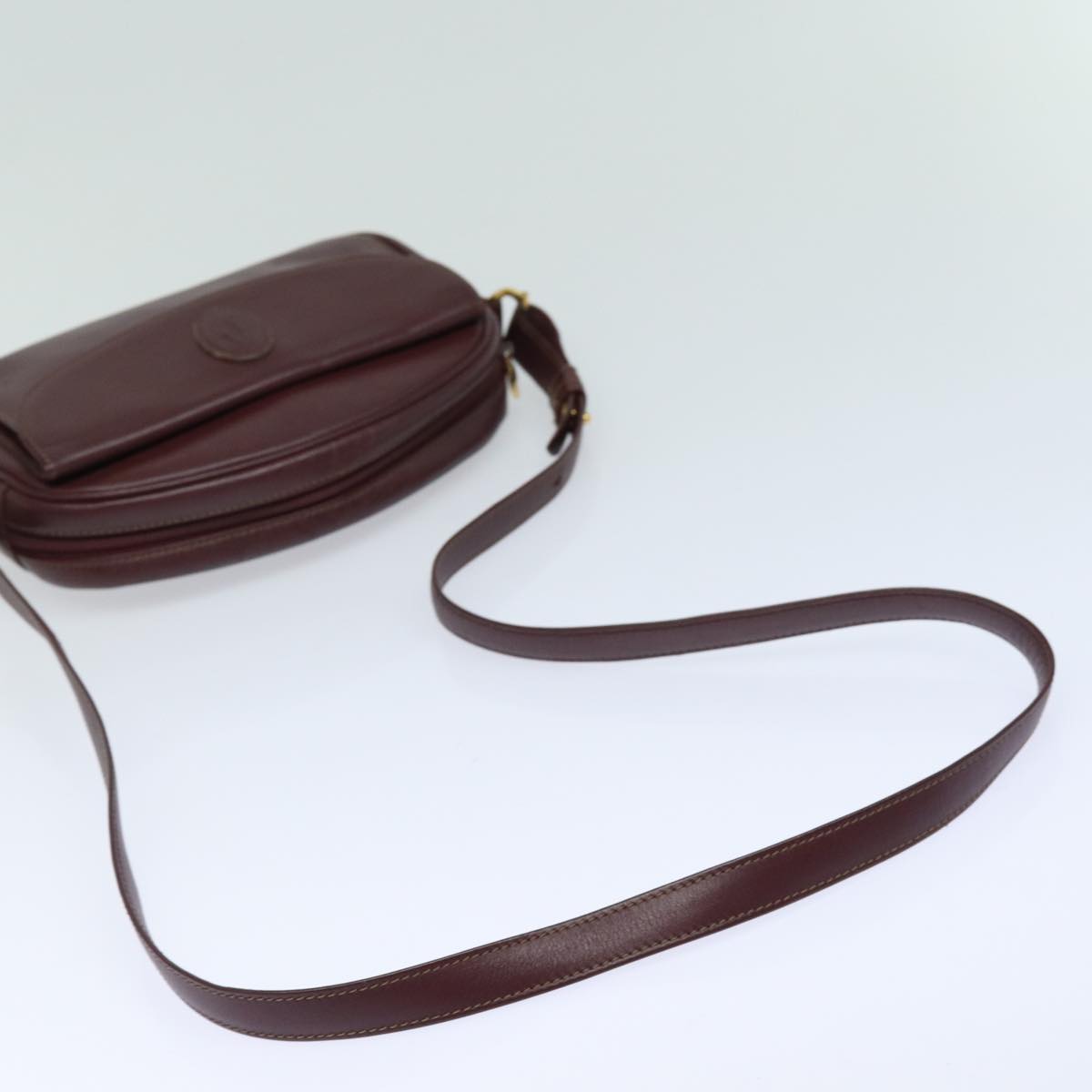 CARTIER Shoulder Bag Leather Bordeaux Auth mr224