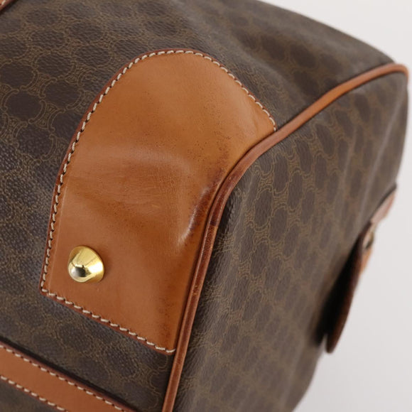 CELINE Macadam Canvas Boston Bag PVC Leather Brown Gold Auth mr2241