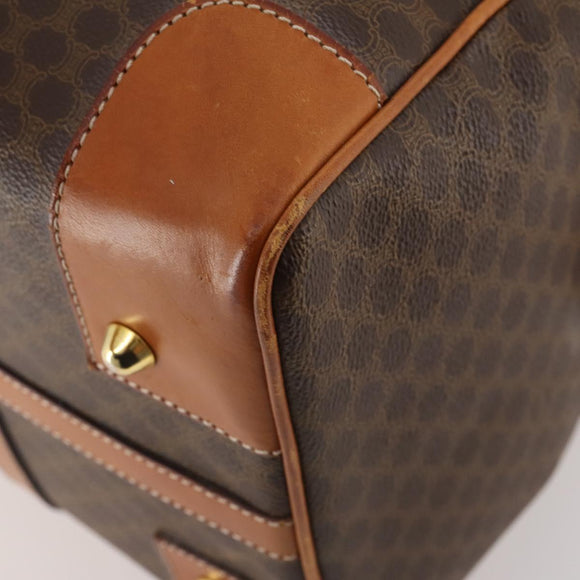 CELINE Macadam Canvas Boston Bag PVC Leather Brown Gold Auth mr2241