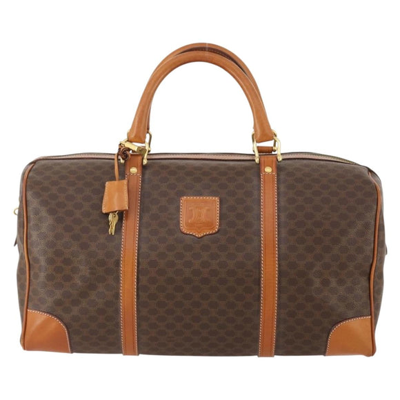 CELINE Macadam Canvas Boston Bag PVC Leather Brown Gold Auth mr2241