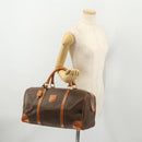 CELINE Macadam Canvas Boston Bag PVC Leather Brown Gold Auth mr2241-24