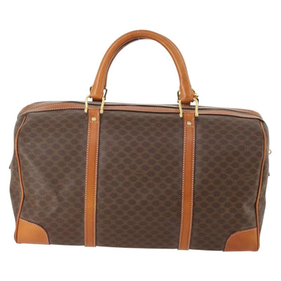 CELINE Macadam Canvas Boston Bag PVC Leather Brown Gold Auth mr2241 - 0