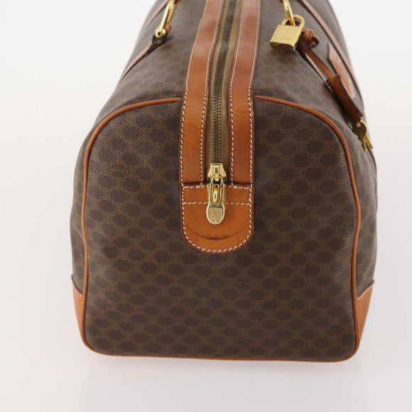 CELINE Macadam Canvas Boston Bag PVC Leather Brown Gold Auth mr2241