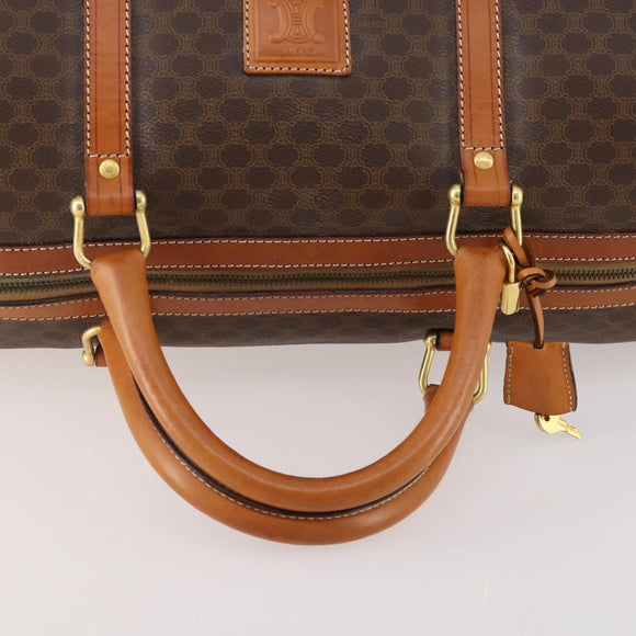 CELINE Macadam Canvas Boston Bag PVC Leather Brown Gold Auth mr2241