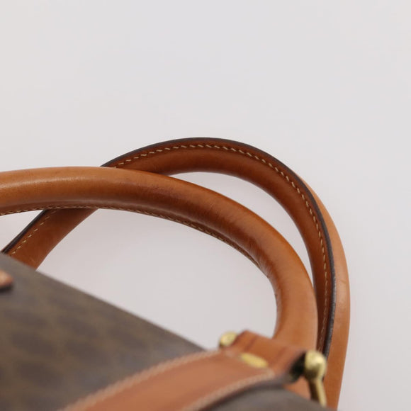CELINE Macadam Canvas Boston Bag PVC Leather Brown Gold Auth mr2241