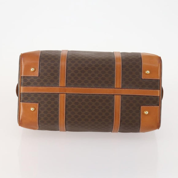 CELINE Macadam Canvas Boston Bag PVC Leather Brown Gold Auth mr2241
