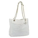 CHANEL Chain Shoulder Bag Leather White Gold CC Auth mr2247-1