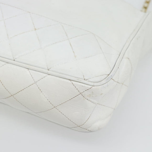 CHANEL Chain Shoulder Bag Leather White Gold CC Auth mr2247