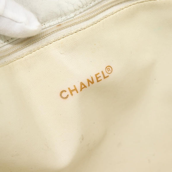 CHANEL Chain Shoulder Bag Leather White Gold CC Auth mr2247