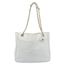CHANEL Chain Shoulder Bag Leather White Gold CC Auth mr2247-13