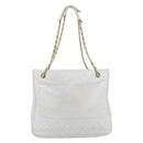 CHANEL Chain Shoulder Bag Leather White Gold CC Auth mr2247-2