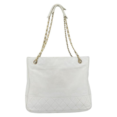 CHANEL Chain Shoulder Bag Leather White Gold CC Auth mr2247 - 0