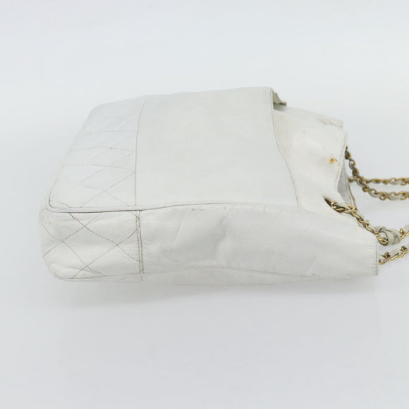 CHANEL Chain Shoulder Bag Leather White Gold CC Auth mr2247
