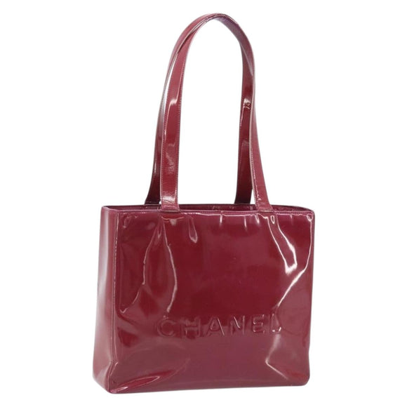 CHANEL Tote Bag Patent leather Red Gold CC Auth mr2255