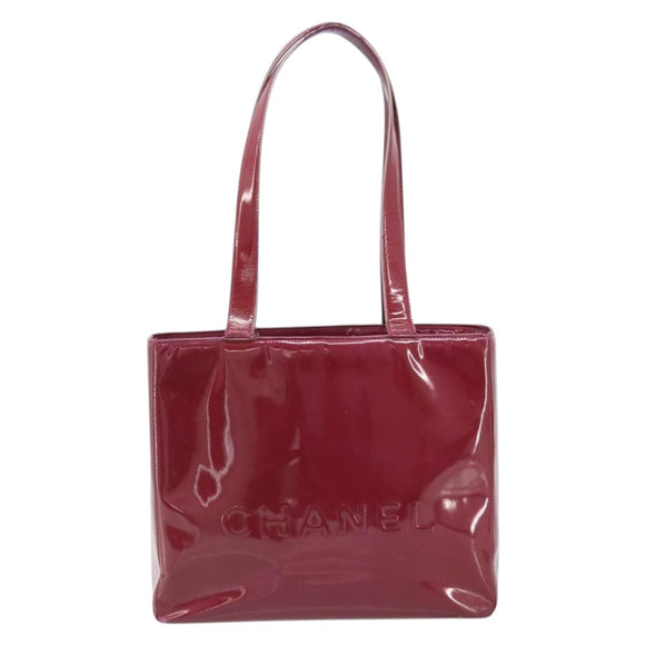CHANEL Tote Bag Patent leather Red Gold CC Auth mr2255
