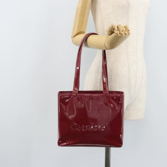 CHANEL Tote Bag Patent leather Red Gold CC Auth mr2255