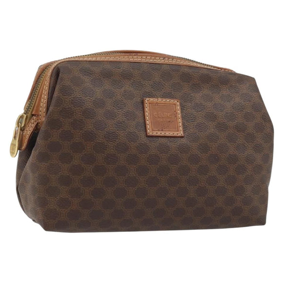CELINE Macadam Canvas Pouch PVC Leather Brown Gold Auth mr2257